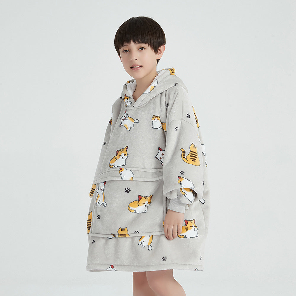 Children's Cartoon Luminous Flannel Hooded Pajamas