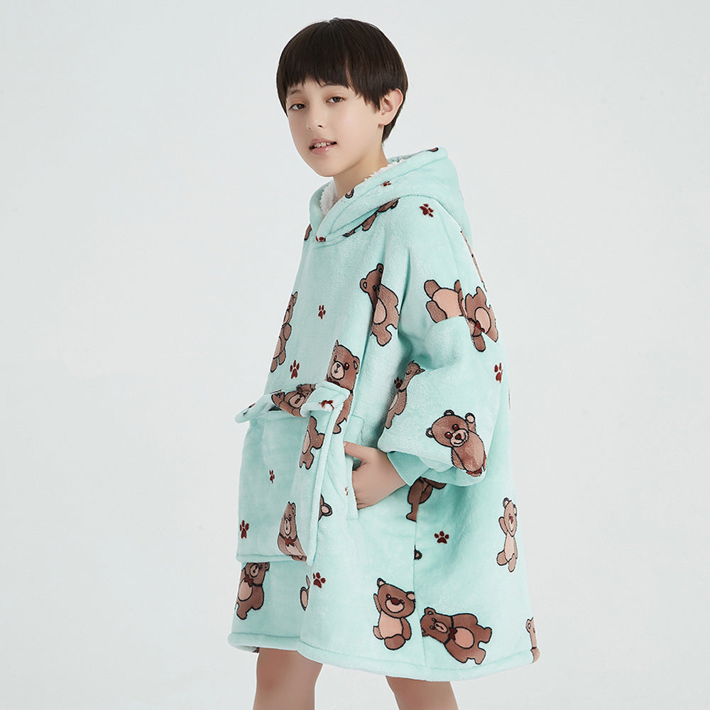 Children's Cartoon Luminous Flannel Hooded Pajamas