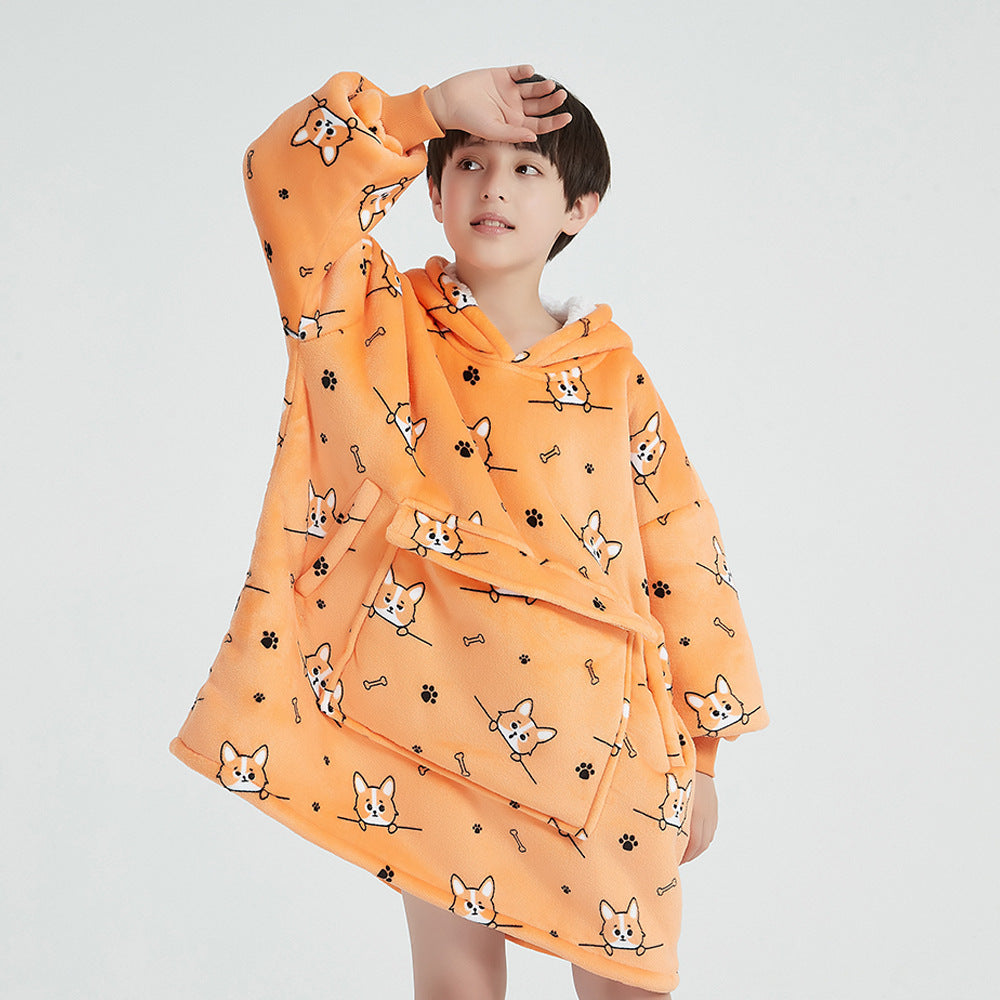 Children's Cartoon Luminous Flannel Hooded Pajamas