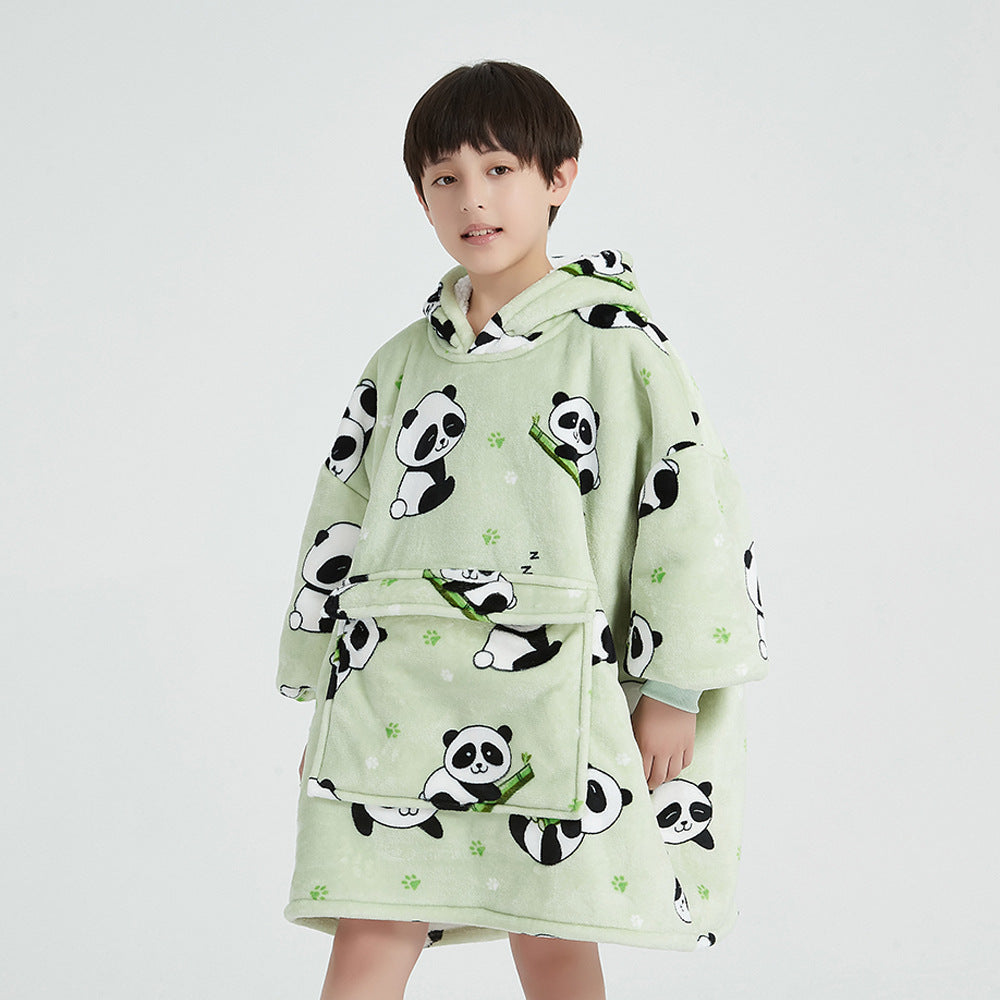 Children's Cartoon Luminous Flannel Hooded Pajamas