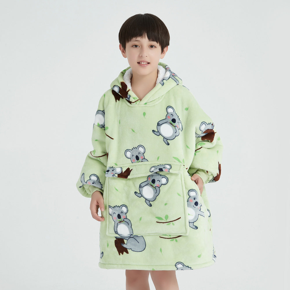 Children's Cartoon Luminous Flannel Hooded Pajamas