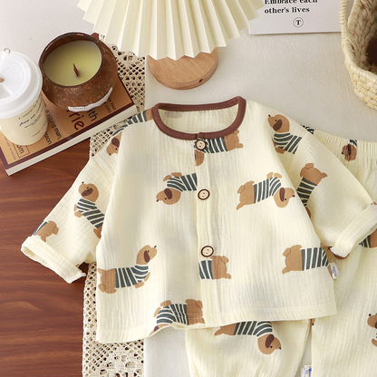 Children's Cotton Gauze Pajama Set Long Sleeve Home Wear