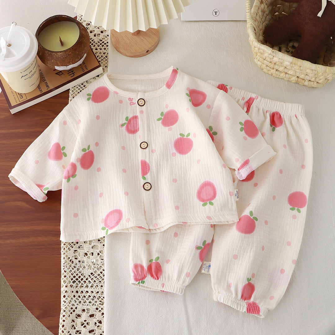 Children's Cotton Gauze Pajama Set Long Sleeve Home Wear