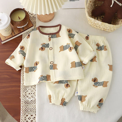 Children's Cotton Gauze Pajama Set Long Sleeve Home Wear