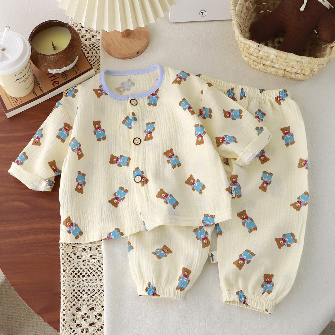 Children's Cotton Gauze Pajama Set Long Sleeve Home Wear