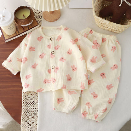 Children's Cotton Gauze Pajama Set Long Sleeve Home Wear