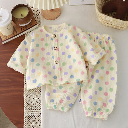 Children's Cotton Gauze Pajama Set Long Sleeve Home Wear