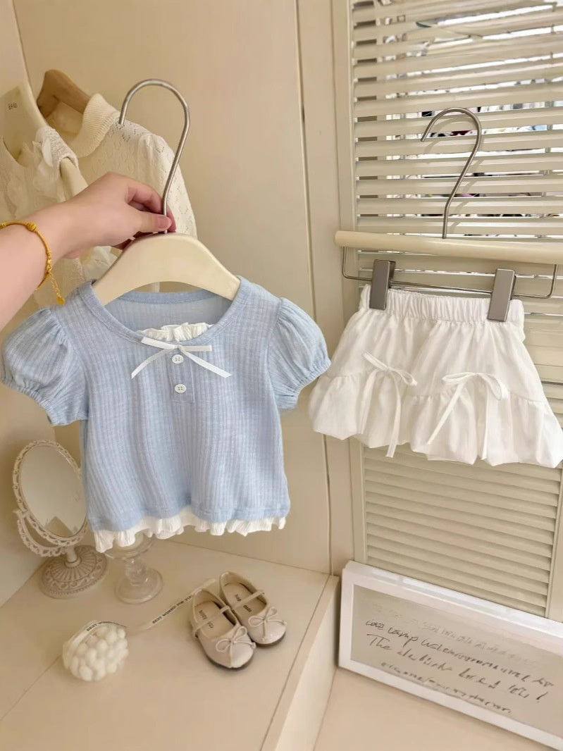 Children's Cotton Short Sleeve T-Shirt and Skirt Set