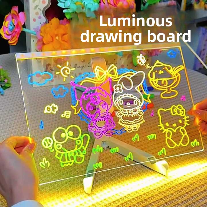 Children's DIY Plug-in Luminous Drawing Board with Stand and Brushes