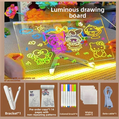 Children's DIY Plug-in Luminous Drawing Board with Stand and Brushes