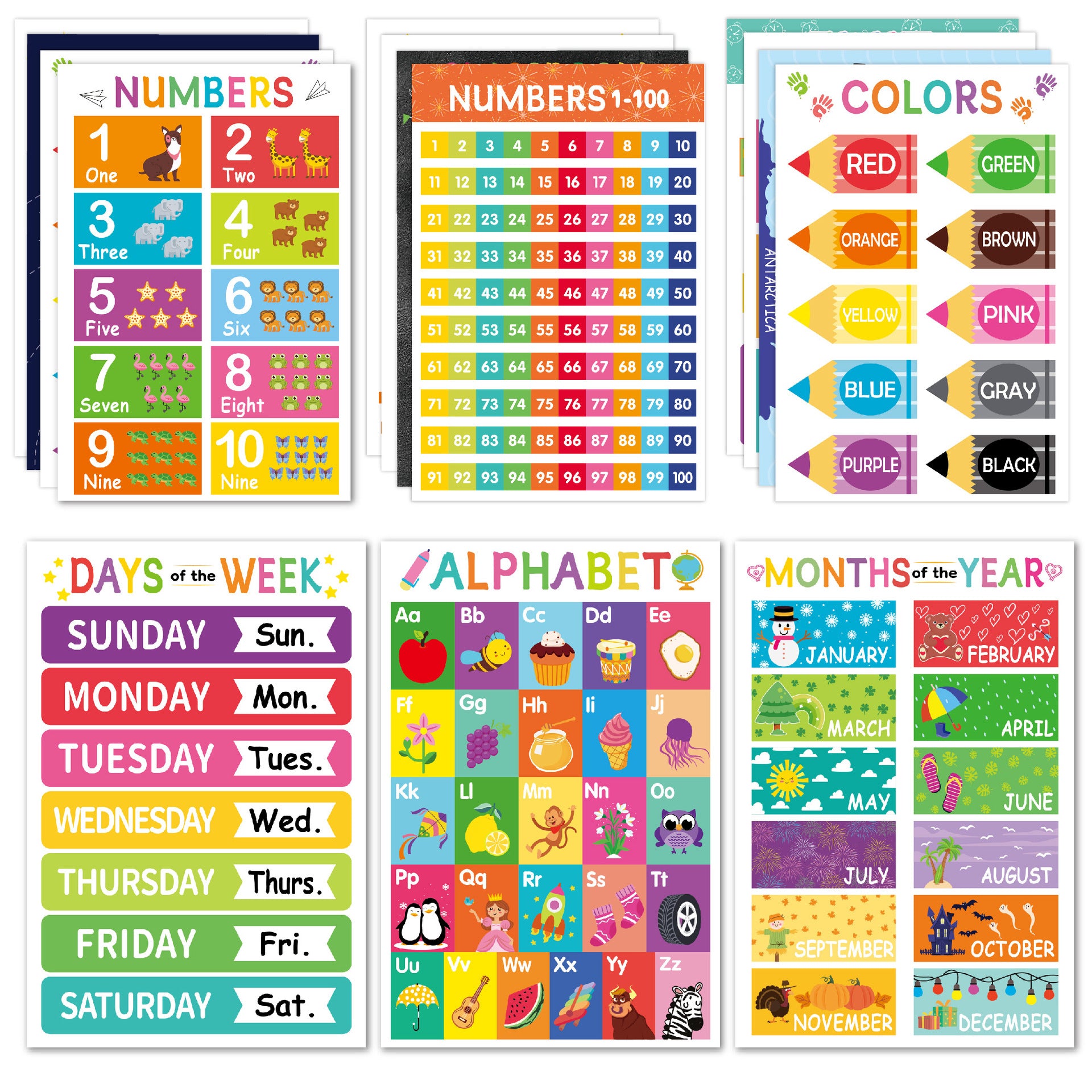 Children's Educational Wall Posters Multi-Thematic Learning Charts