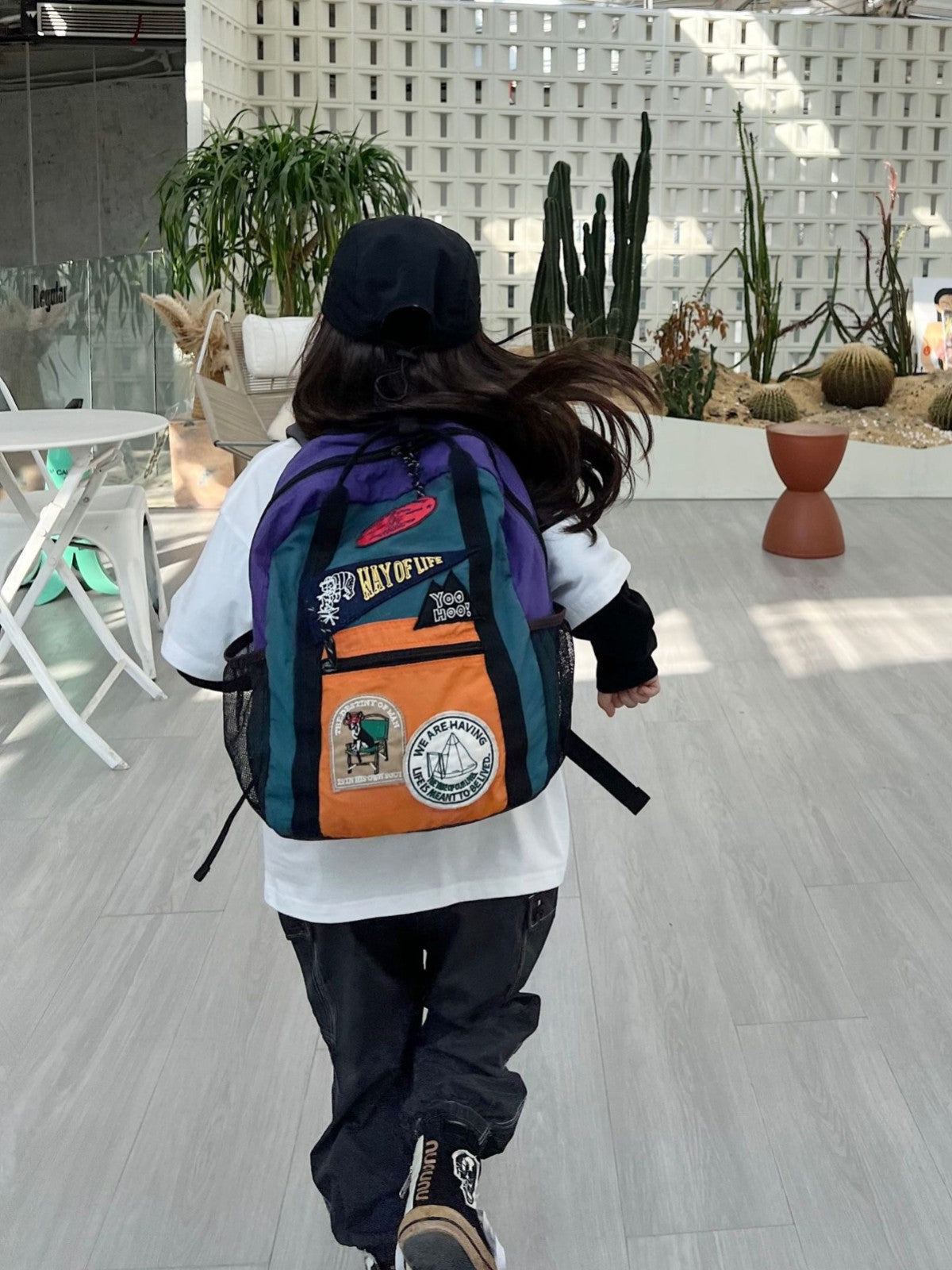 Children's Embroidered Patch Backpack with Reflective Straps