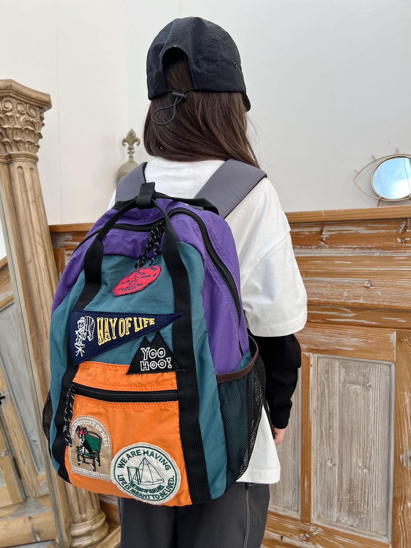 Children's Embroidered Patch Backpack with Reflective Straps