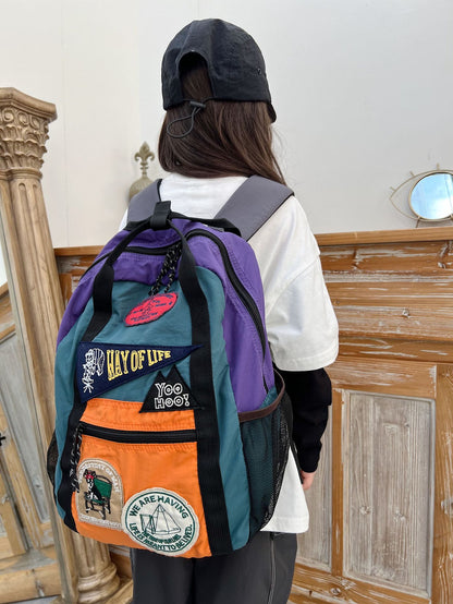 Children's Embroidered Patch Backpack with Reflective Straps