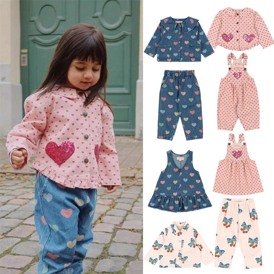 Children's Heart Print Denim Outfit
