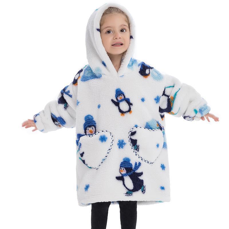 Children's Hooded Coral Velvet Pajamas