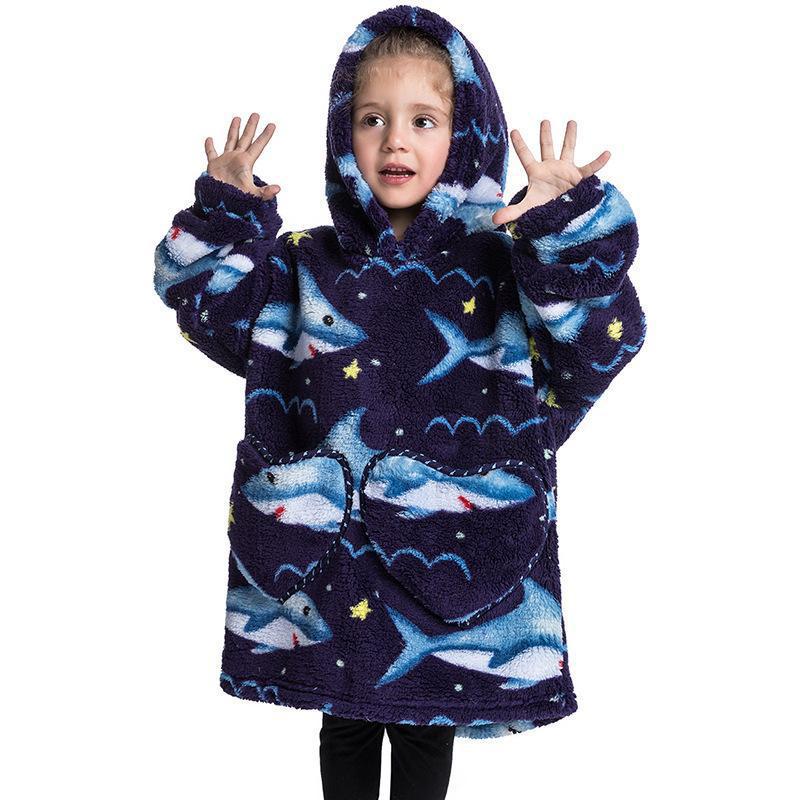 Children's Hooded Coral Velvet Pajamas