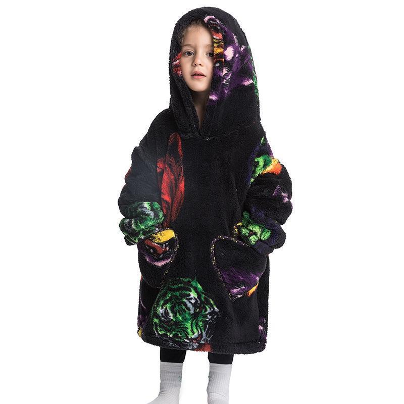 Children's Hooded Coral Velvet Pajamas