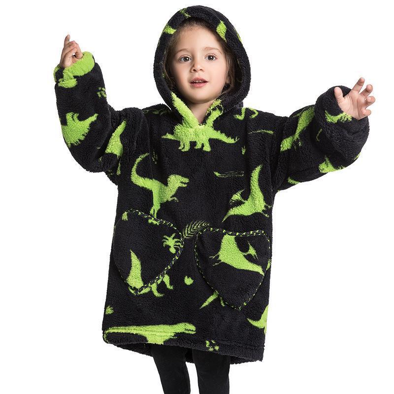 Children's Hooded Coral Velvet Pajamas