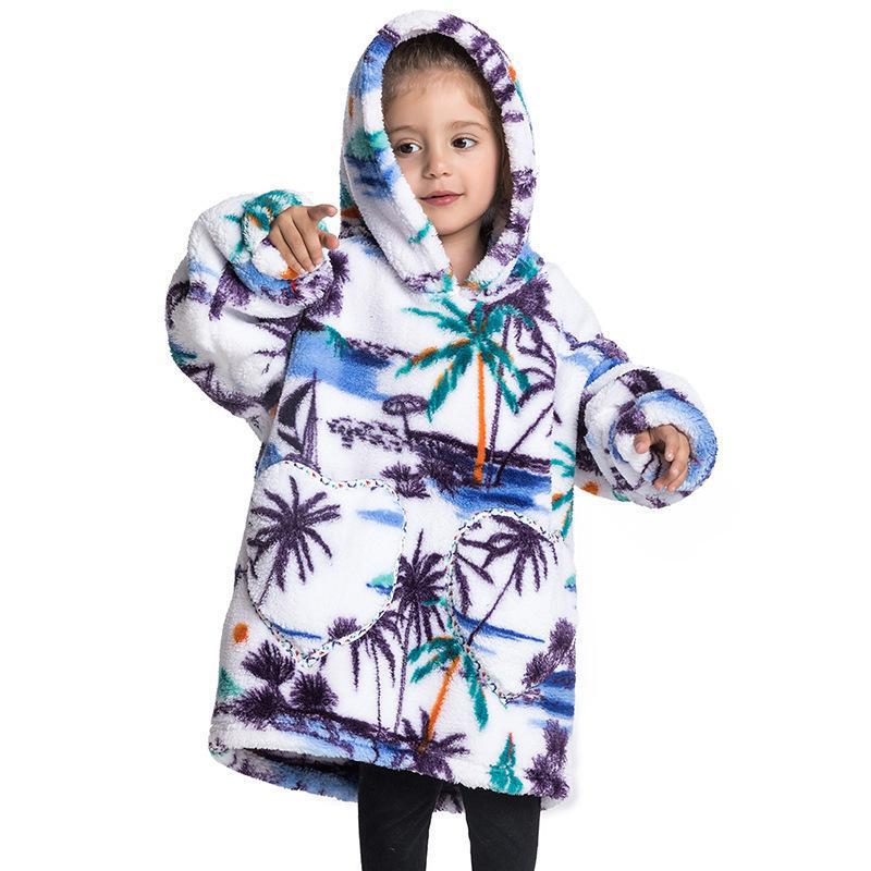 Children's Hooded Coral Velvet Pajamas