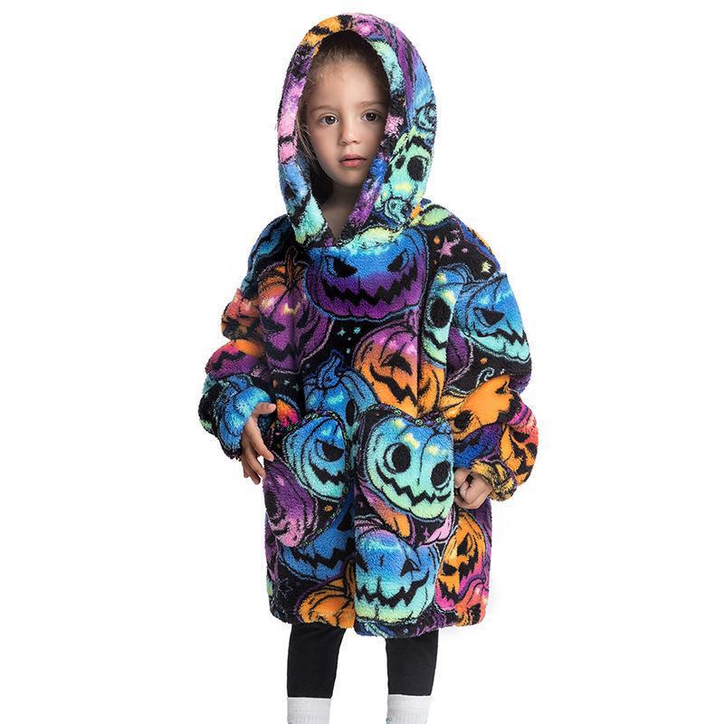 Children's Hooded Coral Velvet Pajamas
