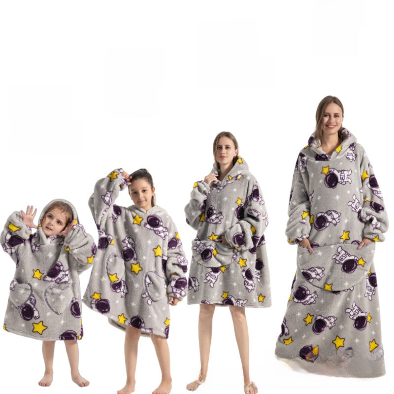 Children's Hooded Coral Velvet Pajamas