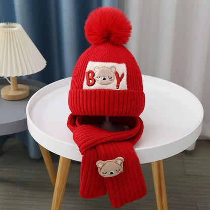 Children's Knitted Winter Hat and Scarf Set