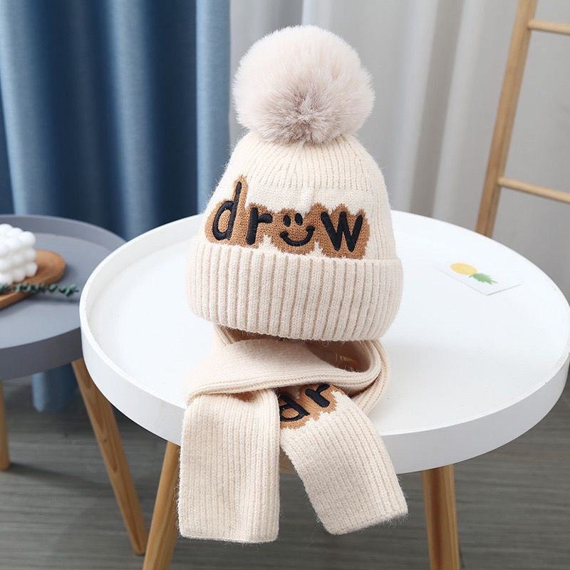 Children's Knitted Winter Hat and Scarf Set