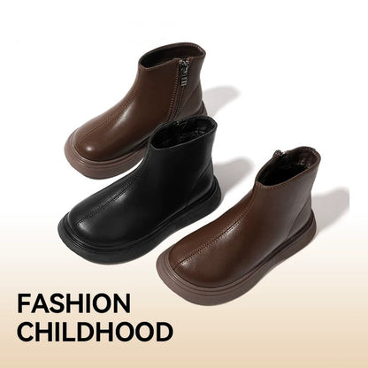 Children's Leather Boots with Fleece Lining