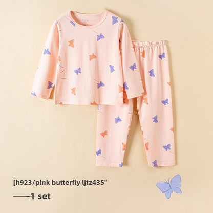 Children's pajamas cotton baby thin section antibacterial boys home wear middle and large children girls long-sleeved underwear set