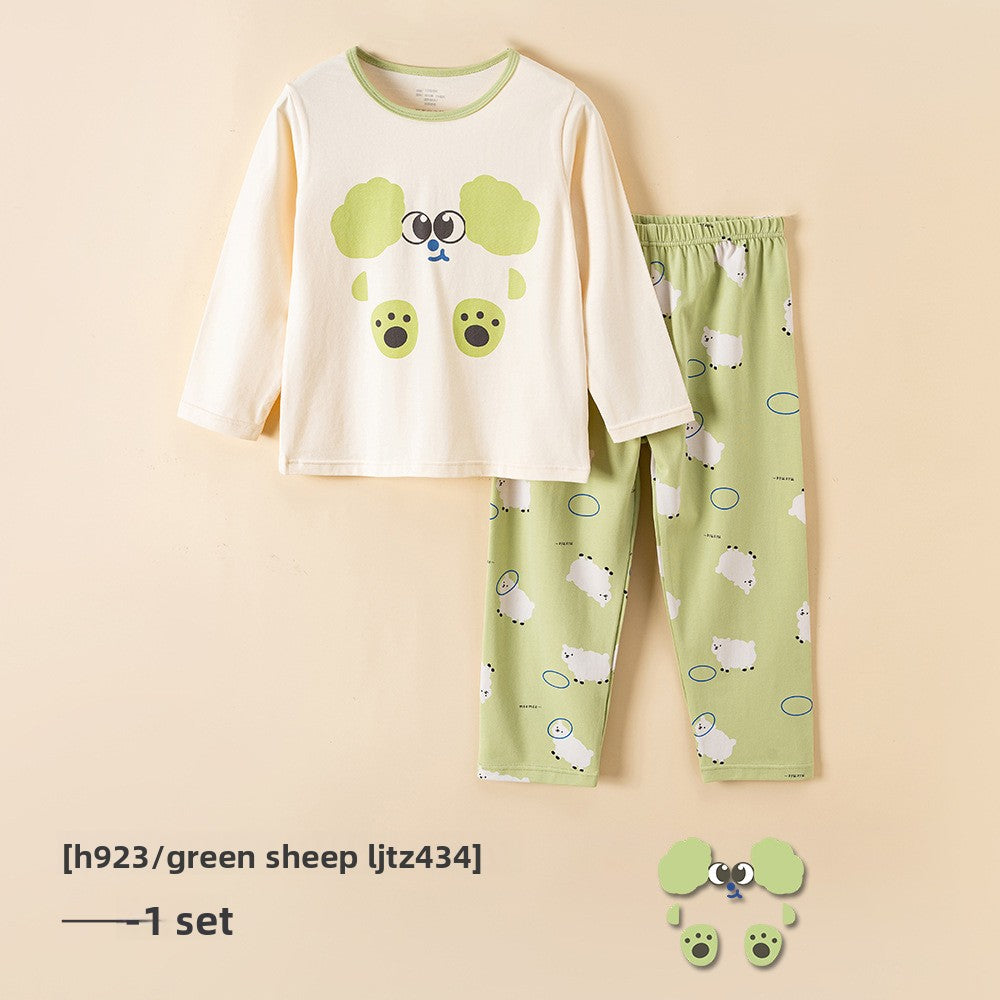 Children's pajamas cotton baby thin section antibacterial boys home wear middle and large children girls long-sleeved underwear set