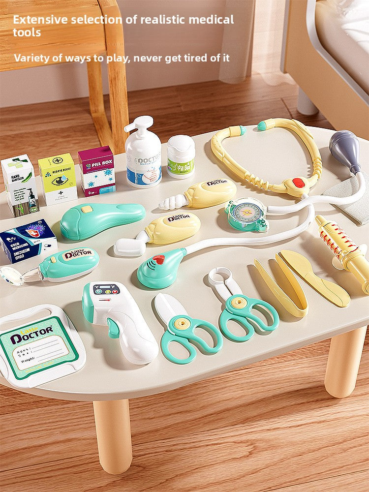 Children's pediatrician playing with toys