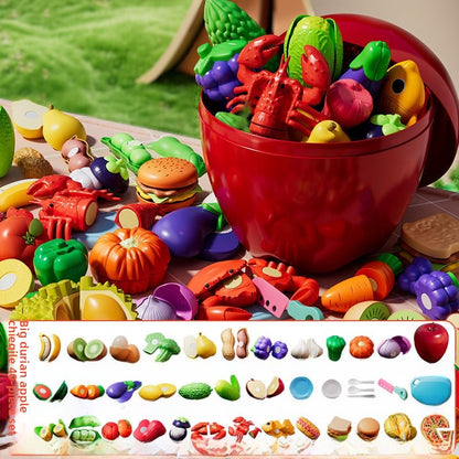 Children's Peelable Fruit Vegetable Cutting Play Toy Set with Storage Bucket