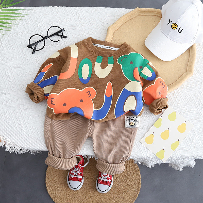 Children's Printed Letter Animal Sweatshirt Set