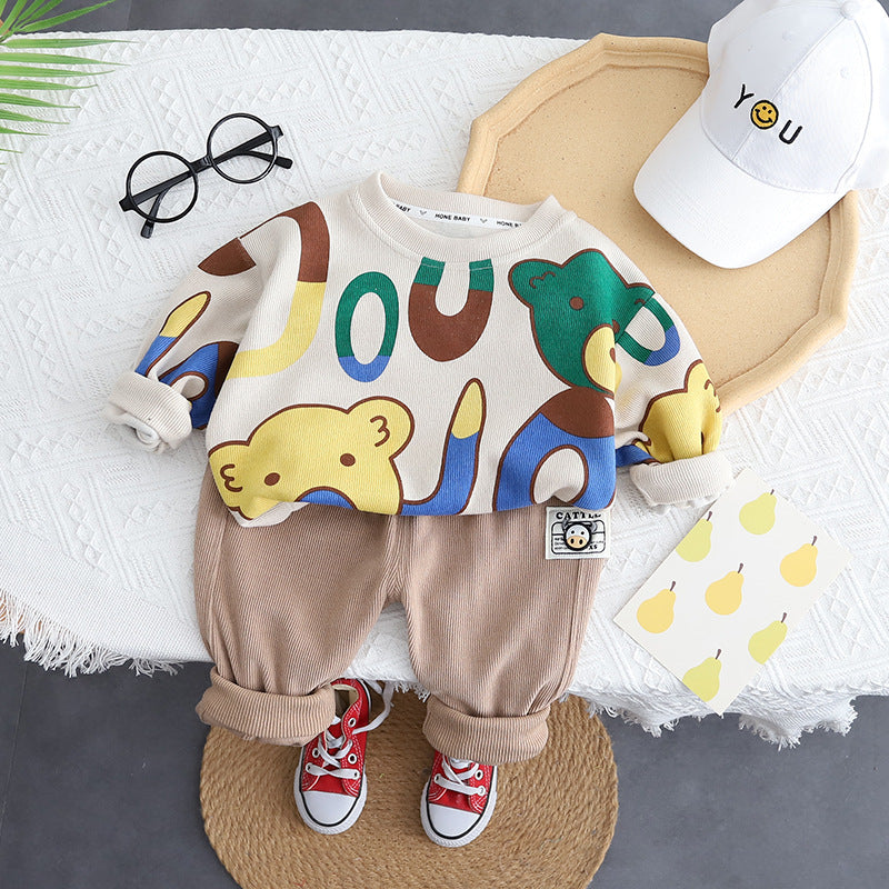 Children's Printed Letter Animal Sweatshirt Set