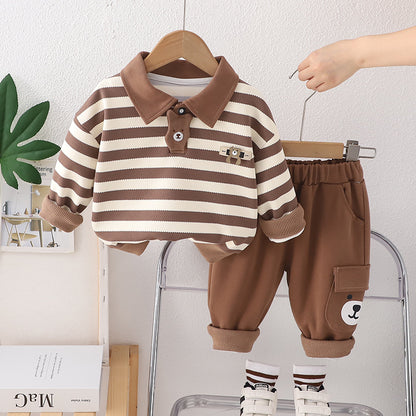 Children's Striped Bear Cotton Two-Piece Set