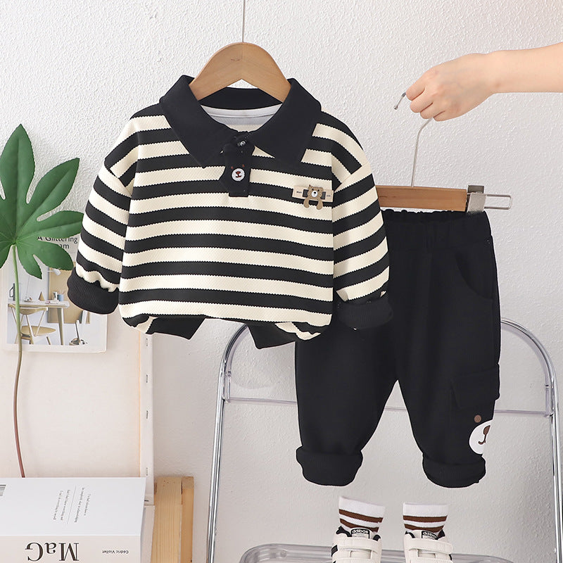 Children's Striped Bear Cotton Two-Piece Set