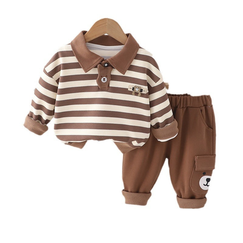 Children's Striped Bear Cotton Two-Piece Set