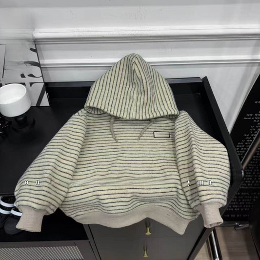 Children's Striped Fleece-Lined Thickened Hoodie