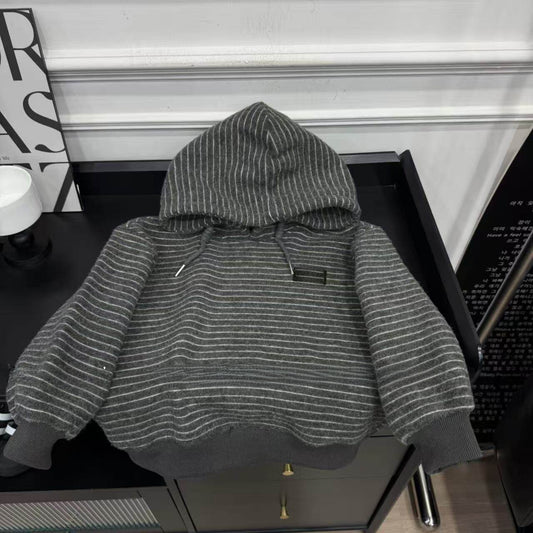 Children's Striped Fleece-Lined Thickened Hoodie