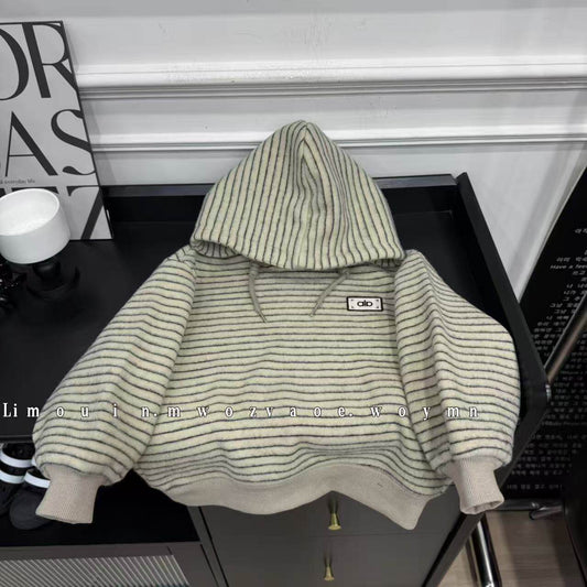 Children's Striped Fleece-Lined Thickened Hoodie