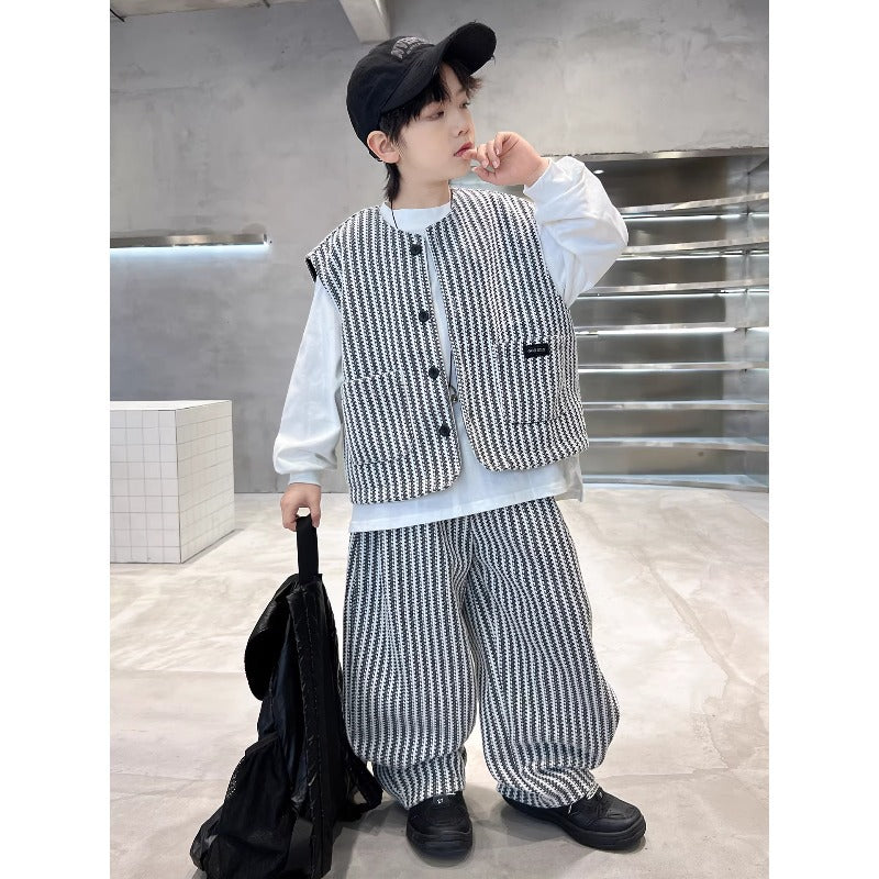 Children's striped vest and pants two-piece set for spring and autumn