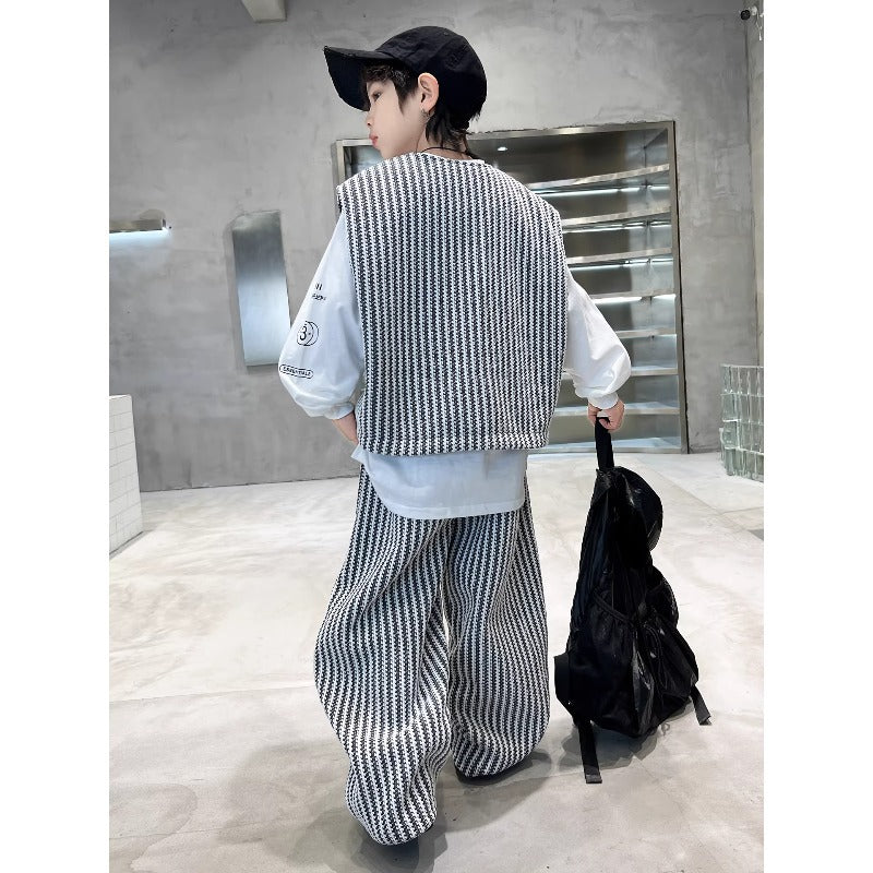 Children's striped vest and pants two-piece set for spring and autumn