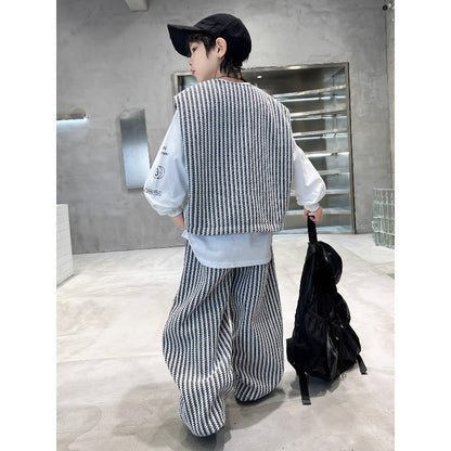 Children's striped vest and pants two-piece set for spring and autumn