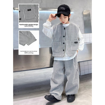 Children's striped vest and pants two-piece set for spring and autumn