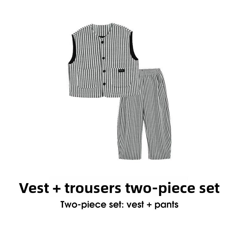 Children's striped vest and pants two-piece set for spring and autumn