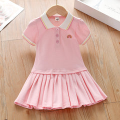 Pink Embroidered Rainbow Polo Dress