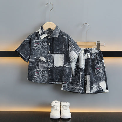 Children's summer lightweight Korean-style casual shirt set