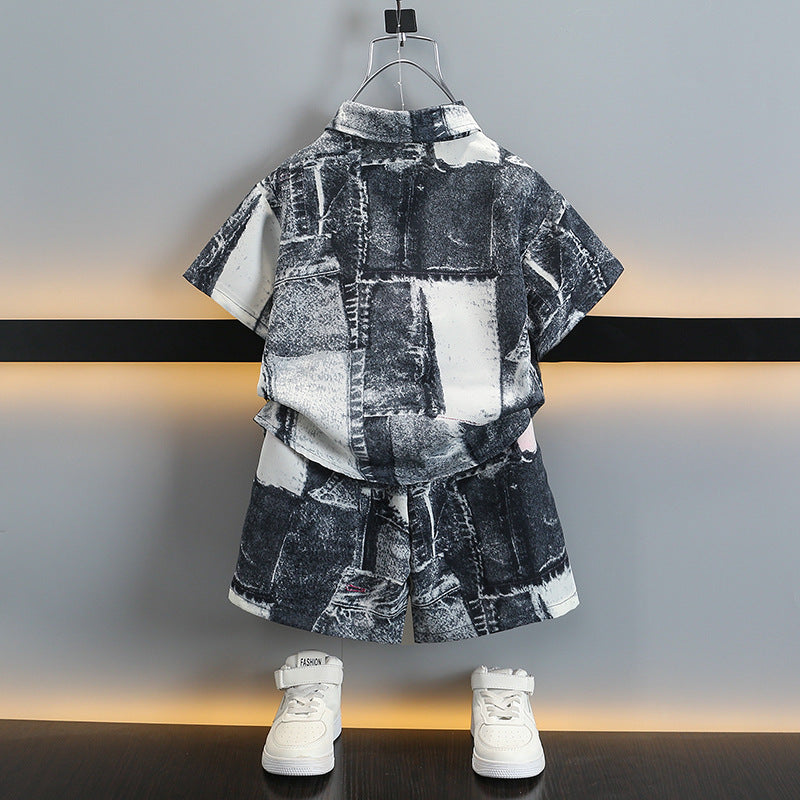Children's summer lightweight Korean-style casual shirt set