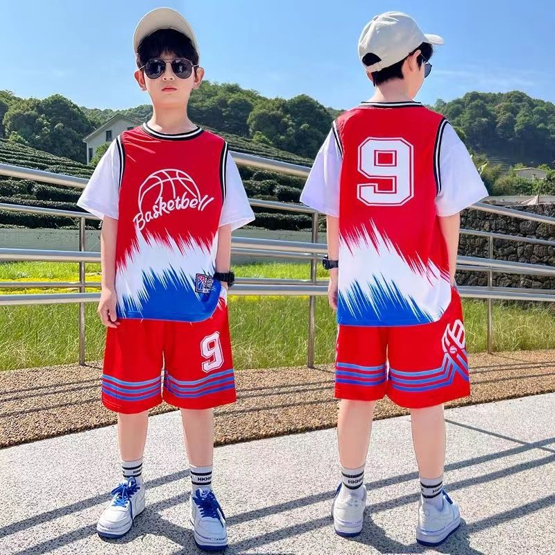 Children's summer thin short-sleeved basketball uniforms